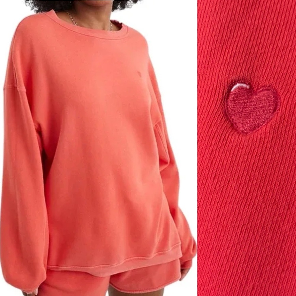 Aerie Oversized Embroidered Heart Real Crew Sweatshirt in Resort Red